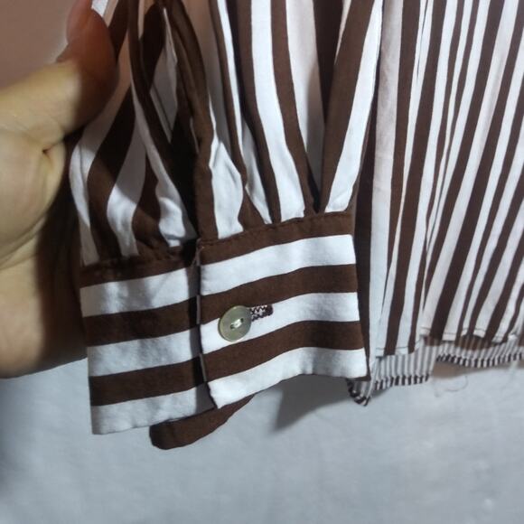 Jane and Delancey Brown and White Striped Boyfriend Button-Up Back Shirt Sz 2X - Picture 4 of 12